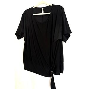 PerSeption Women Black Short Sleeve Buckle Tie‎ Tunic Top Plus Size 1X